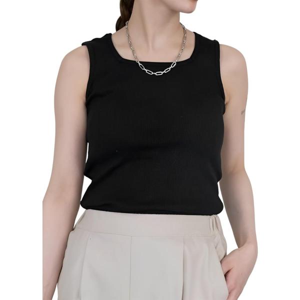 エンプティオ リブ タンクトップ スクエアネック 透けない ブラ紐隠し チラ見え レディース デコル...