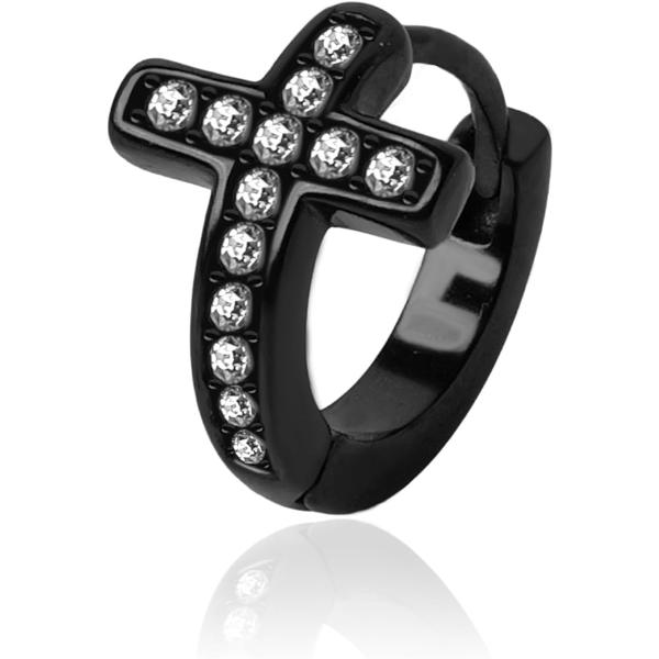 メンズピアス 十字架デザイン (黒xシルバー,  小)