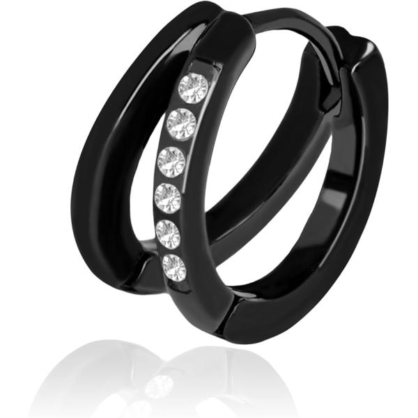 メンズピアス ダブルリング (黒xシルバー,  小)