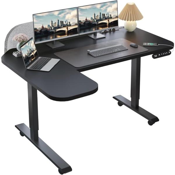 昇降デスク L字 電動 パソコンデスク スタンディングデスク ゲーミングデスク メモリー機能付き(ブ...