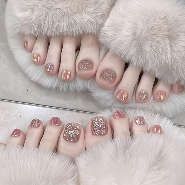 フットネイルチップ 足 足用 ペディキュア つけ爪 ギャル 韓国(ピンクヌード,  ショート)