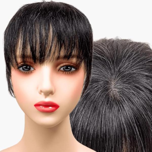 部分ウィッグ かつら ヘアピース ポイントウィッグ 白髪 グレイヘアー 女性 レディース(白2黒8人...