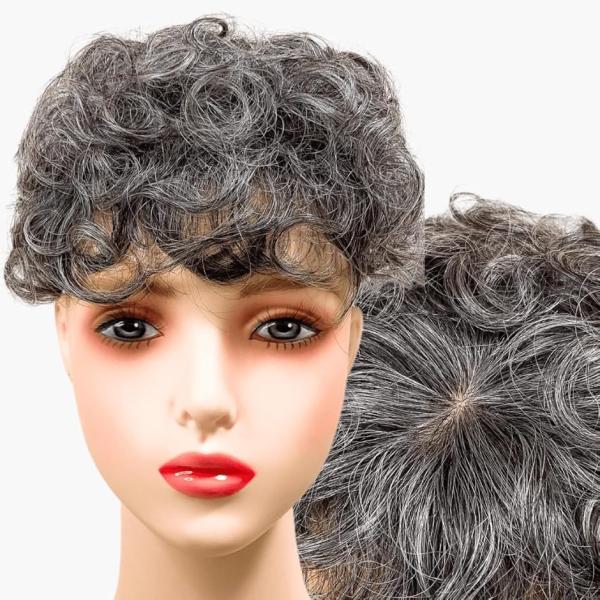 部分ウィッグ かつら ヘアピース ポイントウィッグ 白髪 グレイヘアー 女性 レディース(白5黒5人...