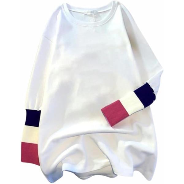 長袖 Tシャツ クルーネック リブ袖 ゆったり レディース (B.ピンク,  M)