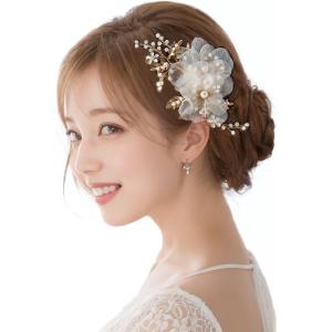 髪飾り ヘアアクセサリー 結婚式 ヘッドドレス 花嫁 大きめ パール 髪留め 和装 ヘアピン ヘアクリップ コーム まとめ髪(タイプA)