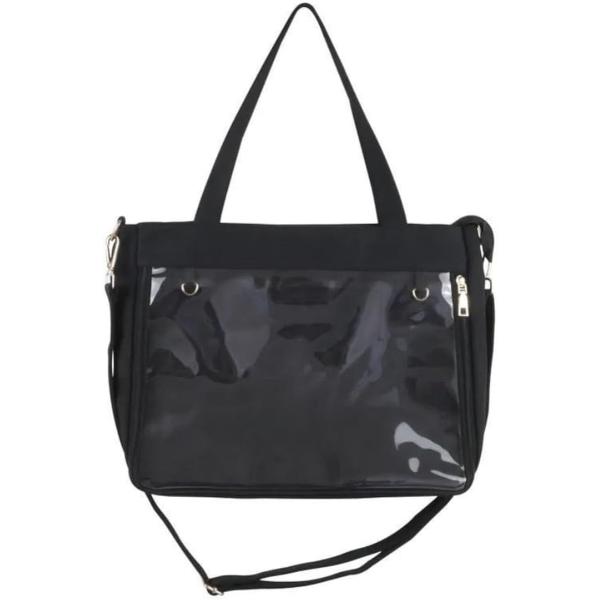 痛バッグ 透明 カバー付き トートバッグ ショルダータイプ オタク向け 収納 見せバッグ(ブラック,...