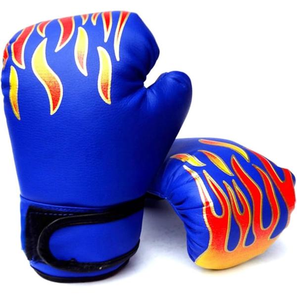 ボクシンググローブ 子供 練習用 パンチンググローブ トレーニング スパーリング (ブルー,  炎)