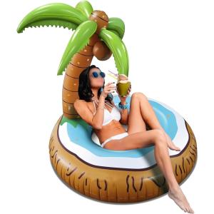 浮き輪 フロート ココナッツツリー ヤシの木 水上ハンモック 浮き輪ベッド トロピカル 水遊び用 (ココナッツ, 120x100CM)