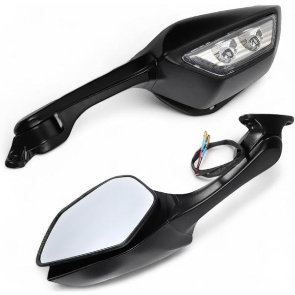 【互換品】 Ninja ZX-10R ZX10R H2 用 バイクミラー LEDライト付き バックミ...