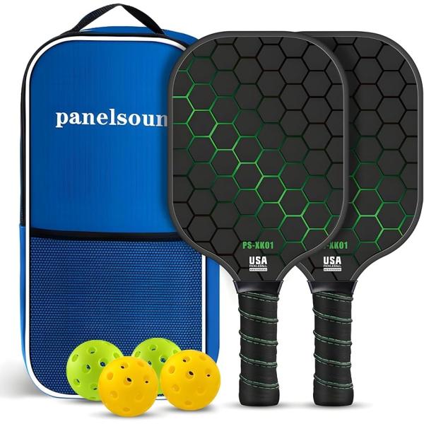 ピックルボール パドル 2本 セット 4個 キャリーバッグ 付き (グリーン,  全長400mm／幅...