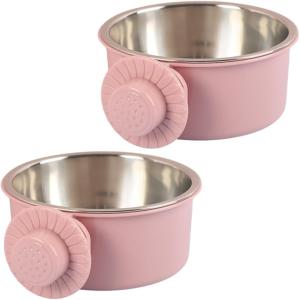 ペットボウル ハンガー ゲージ用 食器 餌入れ ぶら下げ式 固定 水飲み 猫 犬 小動物 2個セット (ピンク)