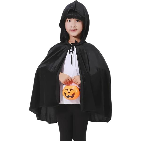 子供 コスプレ マント フード付き ショート丈 ケープ ハロウィン 仮装 衣装 男女兼用 (ブラック...