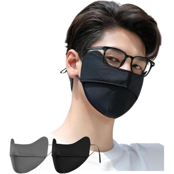 デカマスク 大き目 隠し 布 蒸れにくい 冷感 洗える 2枚組 (グレー/ブラック)