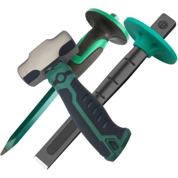 石工 ノミ 石工用チゼル ショートハンマー タガネ 工具 砕石 ハツリ 剥がし(25/15-ノミ＋タ...