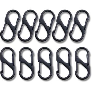 カラビナ S字型フック 10個セット 自動ロック アウトドア 登山 キャンプ(ブラック, Lサイズ)
