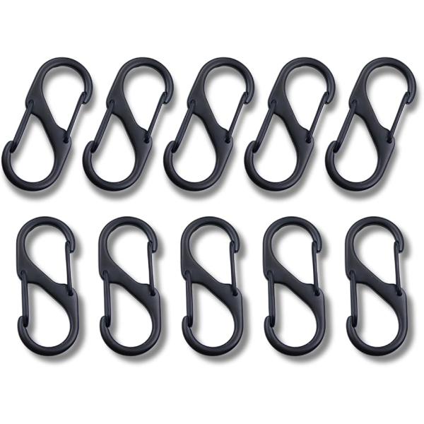 カラビナ S字型フック 10個セット 自動ロック アウトドア 登山 キャンプ(ブラック,  Mサイズ...