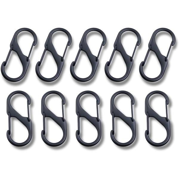 カラビナ S字型フック 10個セット 自動ロック アウトドア 登山 キャンプ(ブラック,  Sサイズ...