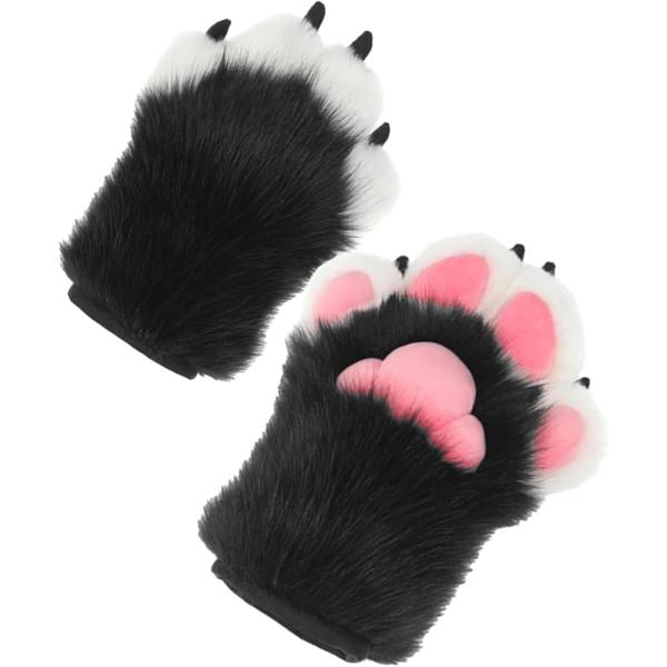 猫の手 コスプレ 着ぐるみ もこもこ キャットグローブ 肉球 爪付き 猫耳手袋 大人 仮装 (ブラッ...