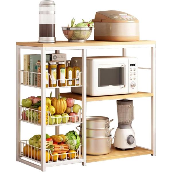 キッチン棚 レンジラック 電子レンジ 台棚 電子レンジボード キッチン収納オープン棚 幅80cm(ホ...