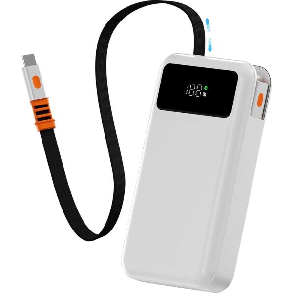 モバイルバッテリー 10000mAh 大容量 軽量 小型 内蔵ケーブル＆USB Type-C出力 低...