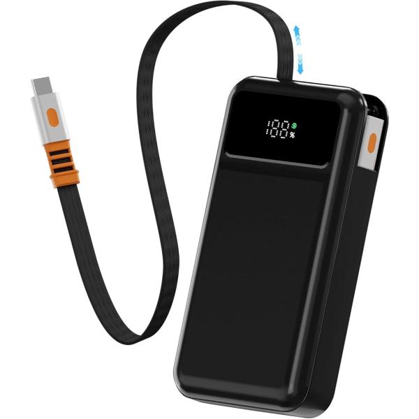 モバイルバッテリー 10000mAh 大容量 軽量 小型 内蔵ケーブル＆USB Type-C出力 低...