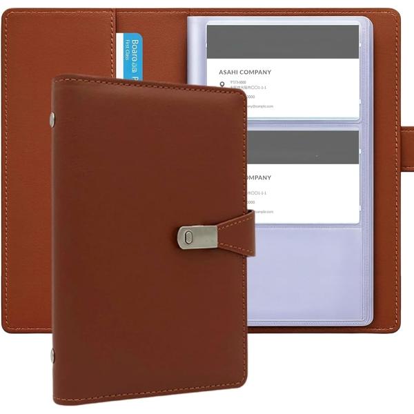 名刺ホルダー 名刺ファイル 大容量 手帳型 名刺管理 分類 整理 150枚 収納 (ブラウン,  1...