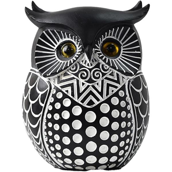 フクロウ 置物 ふくろう 風水 縁起物 ギフト お守り 飾り物(ブラック,  小)