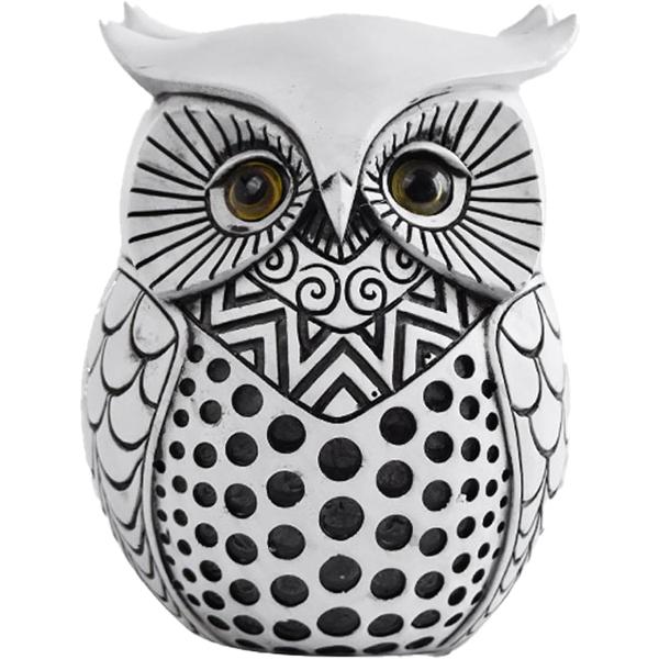 フクロウ 置物 ふくろう 風水 縁起物 ギフト お守り 飾り物(ホワイト,  小)