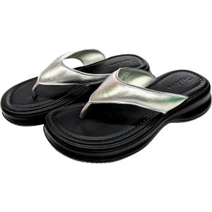 サンダル レディース 厚底 軽い ビーチサンダル ビーサン オープントゥ シンプル(シルバー,  S...