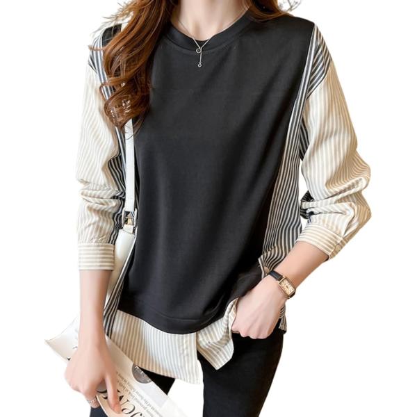 オフィカジにもデイリーにも気楽に着回し 重ね着風 レディース 長袖 チュニック トップス ロンティー...