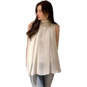 ブルーベリル シフォンブラウス レディース ギャザーブラウス ノースリーブ スタンドカラー バックリ...