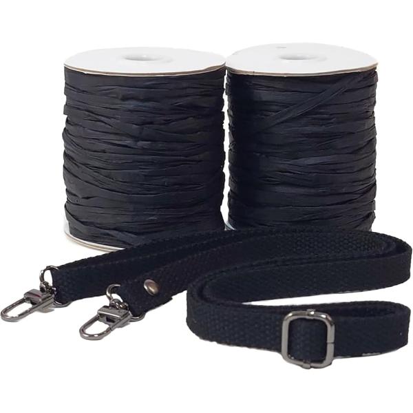 ラフィアヤーン 2個 ショルダーベルト付き 編み糸 ベーシックカラー(ブラック)