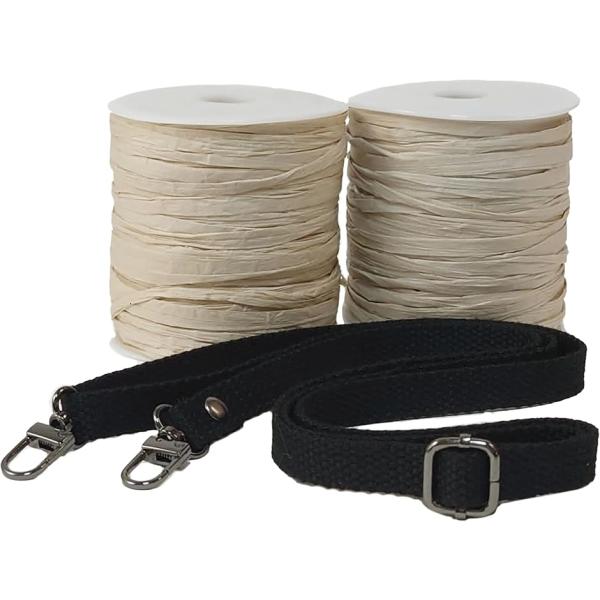 ラフィアヤーン 2個 ショルダーベルト付き 編み糸 ベーシックカラー(グレージュ)