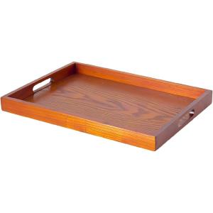 木製トレー お盆トレイ 持ち手付き 長方形 長手盆 木目 洗える ウッドトレー(ブラウン, レギュラー)
