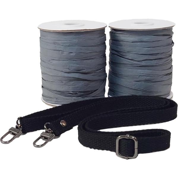 ラフィアヤーン 2個 ショルダーベルト付き 編み糸 ベーシックカラー(グレー)