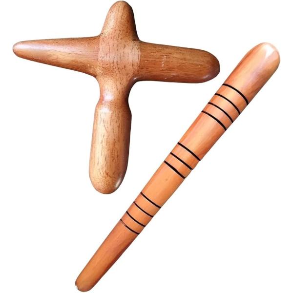 木製 ツボ押し 2個セット クロス型＆スティック型 マッサージ棒 天然素材 指圧棒 足つぼ 手のひら...