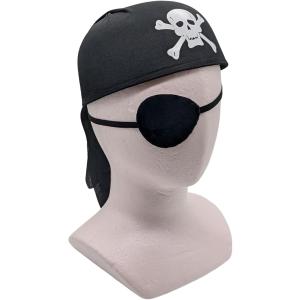 海賊 帽子 眼帯 パイレーツ セット 大人 コスプレ 黒 ドクロ キャップ 小物 (ブラック)