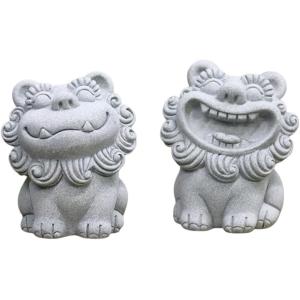 シーサー スマイル お座り 2体セット 獅子 魔除け 狛犬 置物 置き物 玄関 かわいい ミニ 厄除...