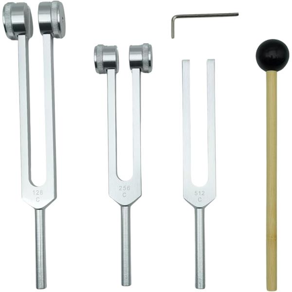 音叉セット 3本 128Hz・256Hz・512Hz シリコンハンマー／ベース／収納ポーチ／レンチ付...