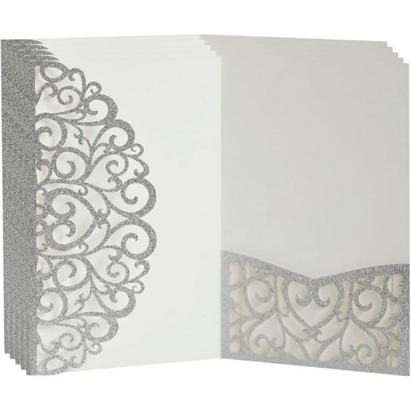 外紙 招待状 メッセージカード グリーティングカード レーザーカット 三つ折り レース風 外紙のみ ...