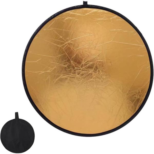 撮影用 レフ板 丸型 折りたたみ 収納バック (ゴールド,  80cm)