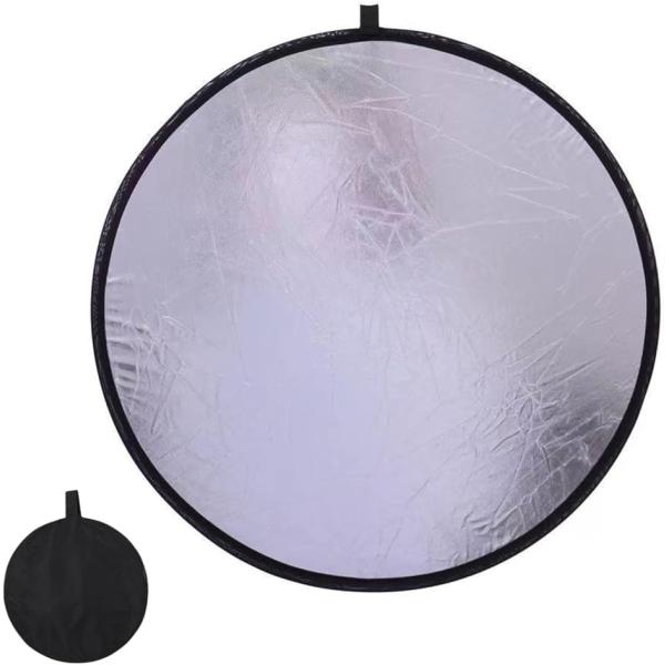 撮影用 レフ板 丸型 折りたたみ 収納バック (シルバー,  80cm)