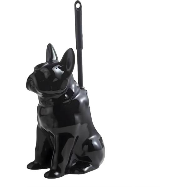 トイレブラシ 収納 ブルドッグ インテリア 犬 掃除 おしゃれ 便器 (ブラック,  約16x16x...