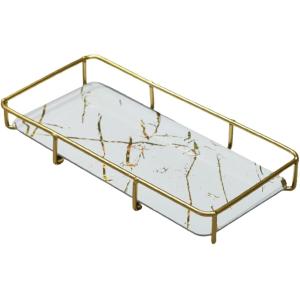 大理石柄 トレー 小物置き お手入れ簡単 化粧品 整理 収納 (ホワイト(小), 長さ28.5cm x 幅14.5cm x 高さ5cm)