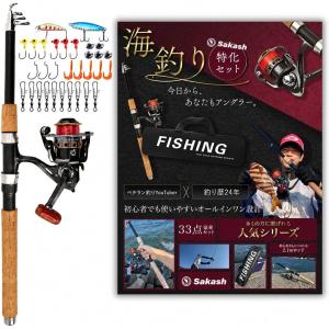 釣りセット 初心者 釣り道具 伸縮式釣竿2本＋スピニングリール2個