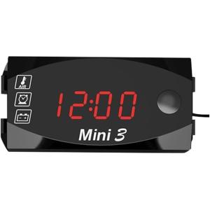 mini3 防水 LED デジタル 温度計 電圧計 時計 3in1 オートバイ メーター (レッド)
