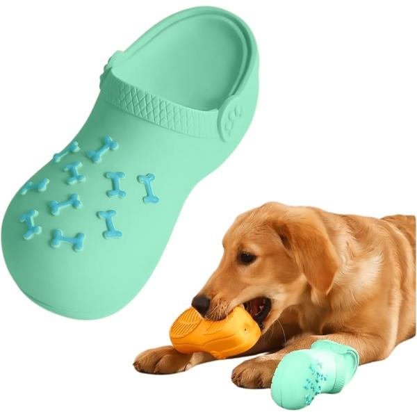 犬 スリッパ おもちゃ 噛む 音が出る 知育玩具 運動不足解消 歯磨き 誕生日 丈夫 (グリーン, ...