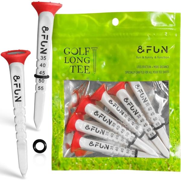 アンドファンゴルフティー ラバーヘッド ロングティー 5段階目盛り 黒リング付 80mm 6本入 高...