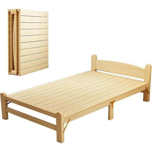 折りたたみベッド すのこベッド フレーム シングルベッド 木製 頑丈 (ナチュラル,  長さ:196...