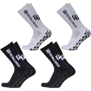 【互換品】サッカー ソックス グリップ スポーツ 靴下 滑らない ランニング ゴルフ アウトドア(黒2白2, 24.5-28.0 cm)